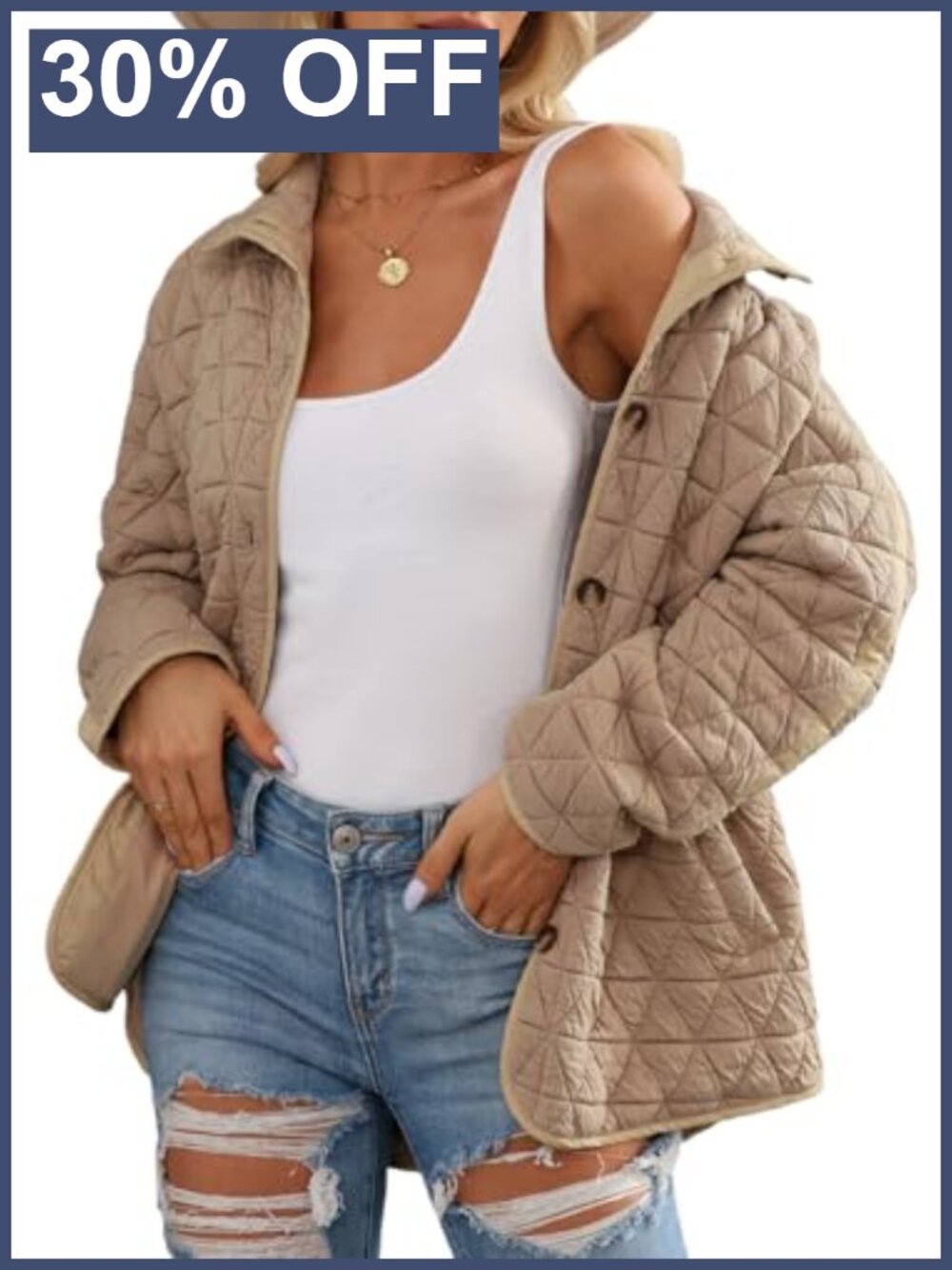 Lightweight Diamond Quilted Jacket Button Down Collared Coat